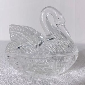 Vintage Clear Glass Swan Trinket Dish